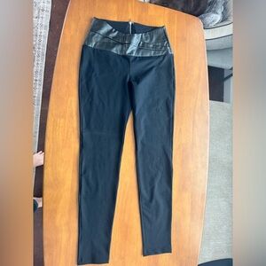 bebe Black Leggings with Leather Detail